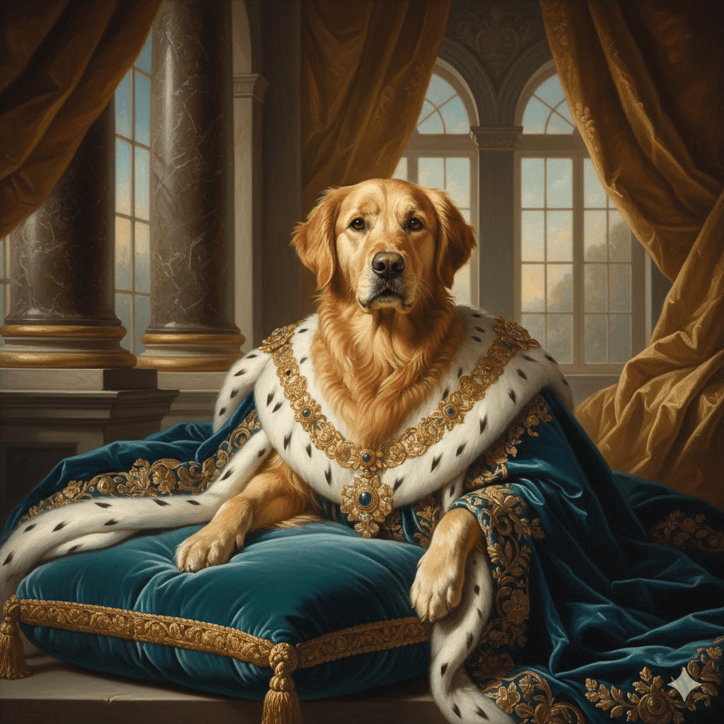 Golden retriever in renaissance style portrait