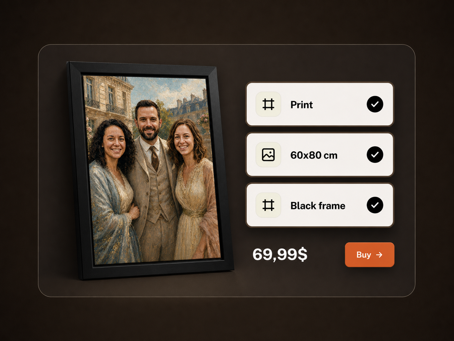 Configured masterpiece preview in a home interior